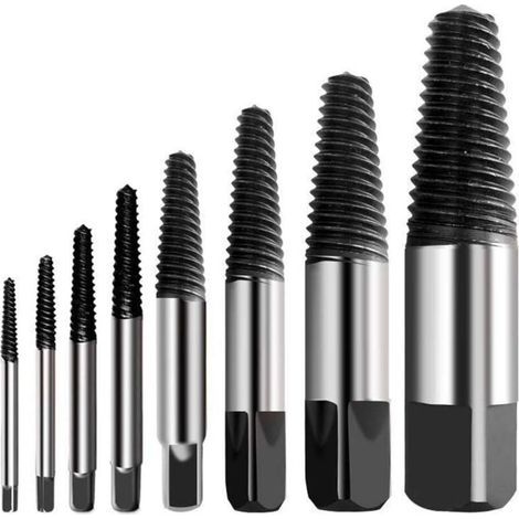 Extractor de tornillos rotos, kit extractor de tornillos multiastilla, acero inoxidable, extractor de tornillos rotos, fácil de quitar, adecuado para extraer tornillos dañados (8 piezas) (1/5)