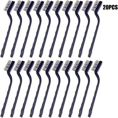 Mini Wire Brush (Pack of 20) - Stainless Steel Brush with Curved Handle and Hanging Hole - Iron Brush for Cleaning Ovens, Sinks, Metalworking, Welding, Rust and Dust (1/4)