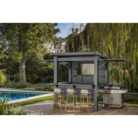 KETER BAR B Q GAZEBO GRIS DE RESINA PARA JARDIN