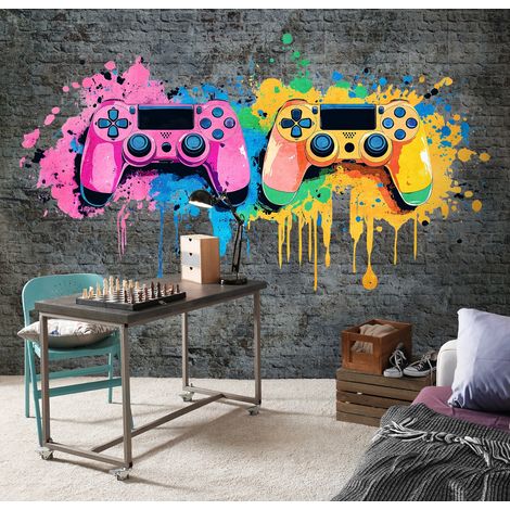 Vlies Fototapete Kinderzimmer 150x105 cm Spielkonsole - Fototapeten Tapeten für Kinder Mädchen & Jungen - Teenagerzimmer - Kinderzimmertapete Spiel fur Spieler Gamers Gaming Bunt, WallArena (1/4)