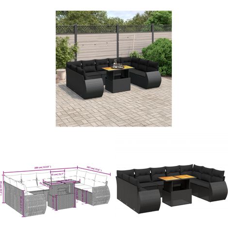 10-tlg. Garten-Sofagarnitur mit Kissen Schwarz Poly Rattan - Gartenmöbel Set - PE-Rattan Möbel - Outdoor Lounge - Gartenlounge - Balkonmöbel - Home & Living (1/3)