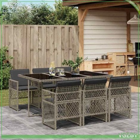 Ensemble à manger de jardin - FAFEICY - 3210728 - Gris - Résine tressée - Dessus verre trempé - Chaises rabattables (1/5)