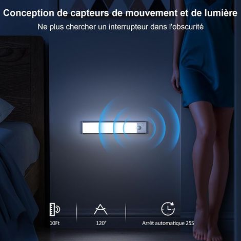 Lampe LED Rechargeable Cuisine Reglette: Sans Fil Mouvement Detecteur Lumiere Interieur Sous Meuble Placard Eclairage Lumière Barre éclairage Spécial Intérieur USB Pile Réglette Armoire Light Sensor (1/5)