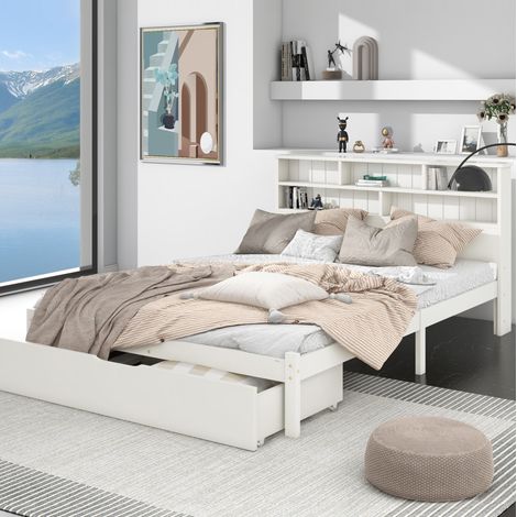 letto contenitore 140x200 con libreria e cassetti HAVRYA (1/5)