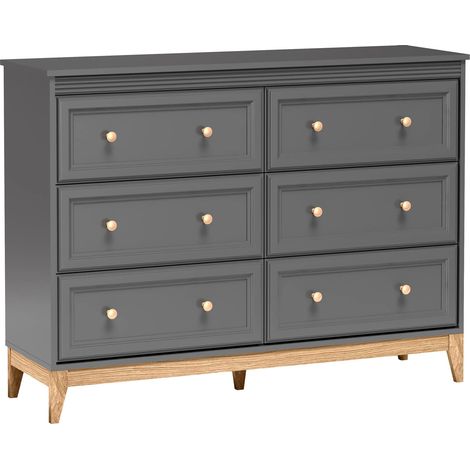 AX LIVING Kommode Nymphen Dunkelgrau 6 Schubladen MDF Eiche Beine