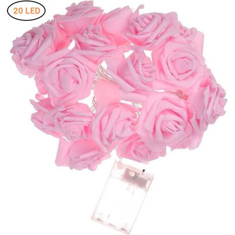 1 guirlande lumineuse décorative rose artificielle de 3 m avec 20 LED (lumière fixe + clignotante) et boîtier à piles inclus. (1/5)