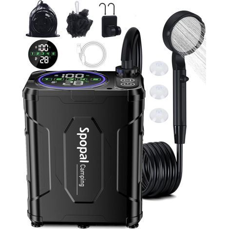 Camping Shower, [13000mAh & IPX8 ] Portable Camping Shower, LED Screen, Long Duration, 5 Speed ​​Settings, Type-C, for Pets, Camping, Travel, Gift (1/5)