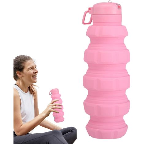 Bouteilles d'eau pliables pour les voyages Bouteilles d'eau pliables étanches Tasse portative légère réutilisable 500 ml pliable pour pique-nique en plein air randonnée alpinisme camping, rose
