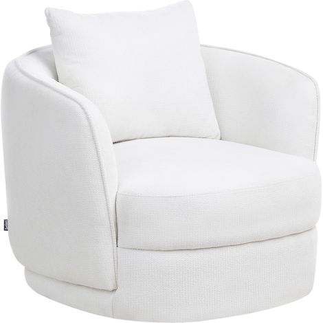 Sillón retro glam respaldo redondo de poliéster giratorio con cojín blanco crema Andalen