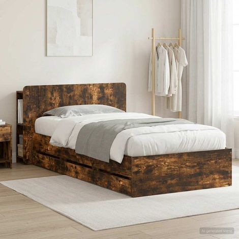 vidaXL Struttura del letto con stoccaggio e testata Rovere Fumo (1/5)