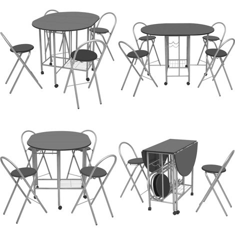 Ausklappbarer Esstisch fünfteilig MDF Schwarz - Esstisch - Essgruppe - Eßbereich - Wohnzimmer - Kücheneinrichtung - Home & Living (1/5)