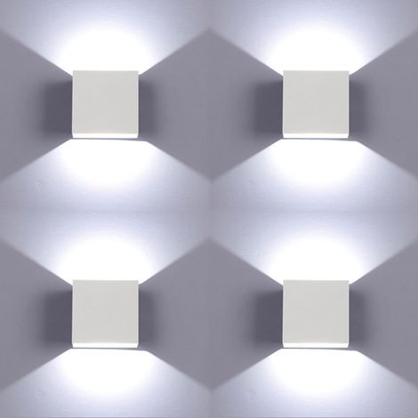 Applique murale LED carrée moderne, haut et bas, 6W, 6000K, blanc froid, pour chambre à coucher, salon, 4 pièces (1/5)