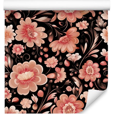 Papier peint à fleurs magnifiques, noir et rouille, pour salon et chambre, 50 x 1000 cm (1/5)