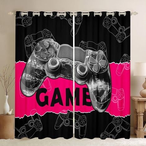 Kids Gamer Curtain Home Decor,Cool Game Console Imprimer Rideaux de fenêtre pour filles garçons Gris Manette de jeu 3D Gaming Rose Noir Rideaux pour bureau, taille XXL - 260x140cm (HxB) (1/5)