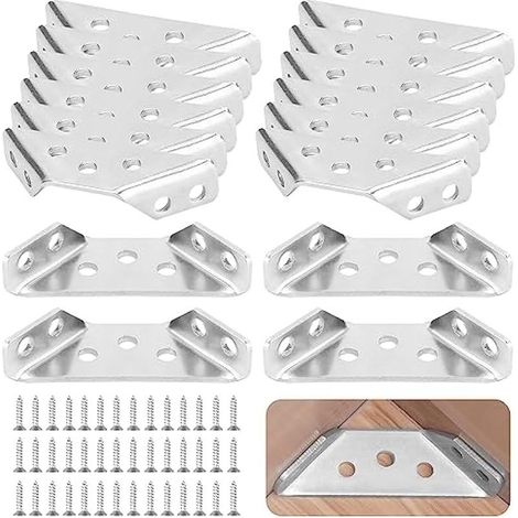 CYRILL – Lot de 35 connecteurs d'angle universels en bois - Support triangulaire en acier inoxydable - Pour construction de meubles - Équerre d'angle triangulaire - Avec vis - Pour bois, armoires (1/5)