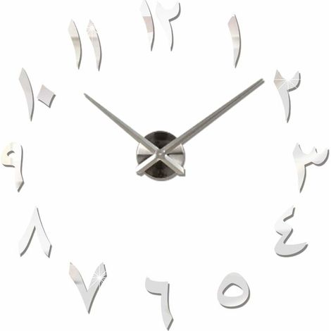 Großer, leiser, moderner 3D-Wanduhr-Aufkleber zum Selberbauen, Heim- und Bürodekoration, Geschenk, Silber (Silber)