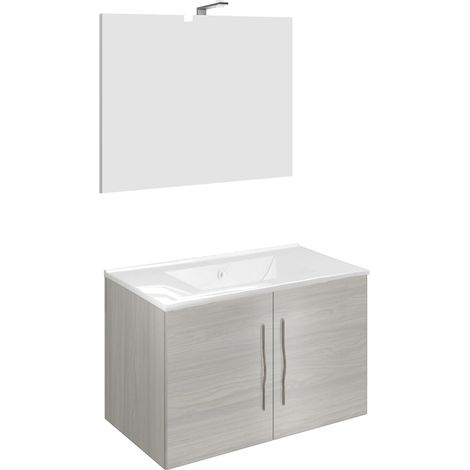 Corallo 4455 Base sospesa 2 cassettoni lavabo cm. 81 specchio Lampada rovere grigio