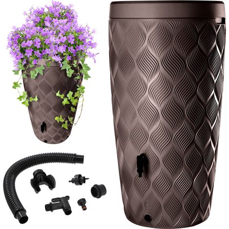 Kadax – Réservoir d'eau de pluie 240L – Cuve en polyéthylène résistant aux UV – Robinet latéral et bouchon de vidange pour hiver – Dimensions 45,5 x 58 x 114 cm