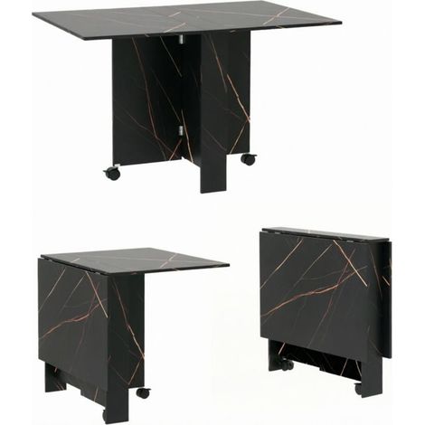Tavolo pieghevole multifunzione in truciolare nero effetto marmo 120 x 80 x 73 cm MODENUIT (1/5)