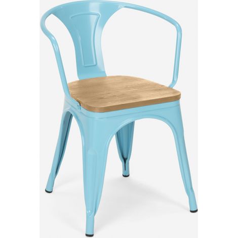 sedie stile design industriale bar cucina steel wood arm light - Azzurro