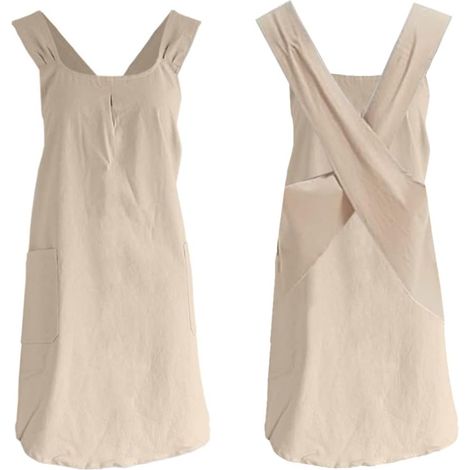 Tablier coton/lin uni style japonais kaki, bandage croisé, grandes poches, usage cuisine, fleuriste