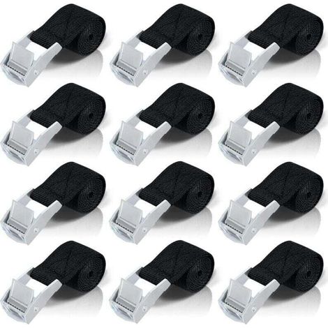 50cm Sangle D'arrimage, 12pcs Sangle À Cliquet Avec Boucle De Serrage En Alliage De Zinc Pour Fixation Moto/Voiture/Porte Vélo/Bagage/Déménagement Puissance De Traction (1/5)