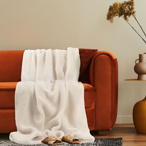 Paco Home Deko Wohnzimmer Decke Kuscheldecke Tagesdecke Waschbar Teddy Modern Flauschig Creme, 150x200cm