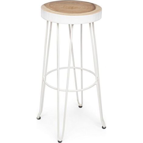 Sgabello bar bianco in legno stile naturale (1/5)