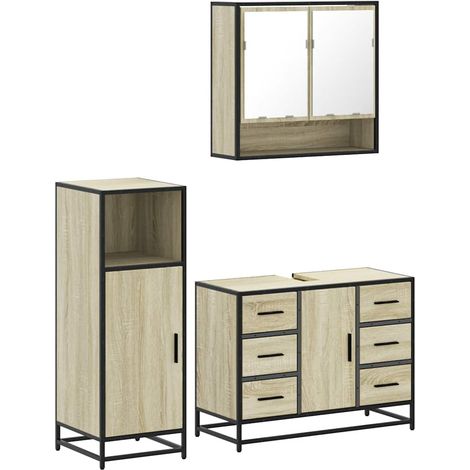 Maison Exclusive - 3-tlg. Badmöbel-Set Sonoma-Eiche Holzwerkstoff