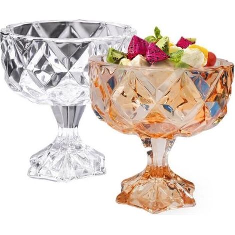 Coupes à glace - Maison - 2 coupes en verre 280ml - Transparent et ambre - Multi-usages - Design moderne