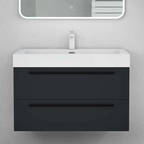 Mai & Mai Meuble de Salle de Bain Anthracite mat 90cm Meuble sous Vasque Quadratto Meuble Suspendu avec Vasque (1/5)