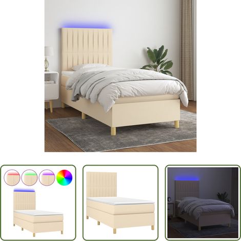 vidaXL Bande LED - Sommier à lattes de lit et matelas et LED Crème 100x200cm Tissu (1/5)
