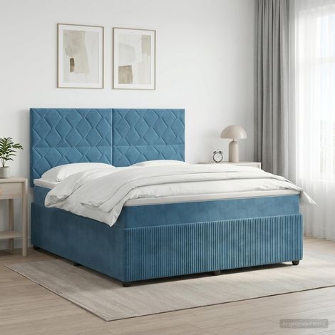 vidaXL Lit boxspring avec matelas Bleu 140 x 190 cm Velours (1/5)