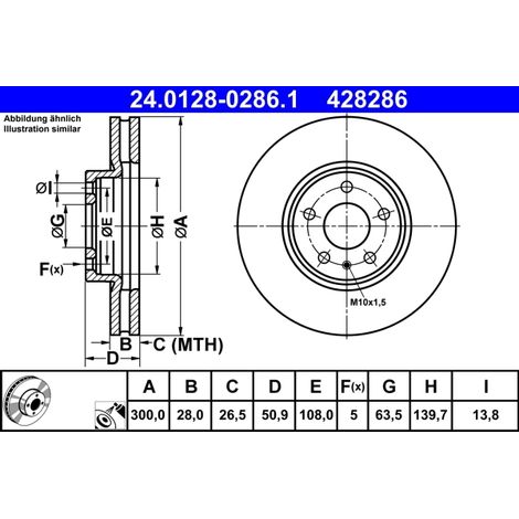 Lot de 2 Disques de frein ATE 24.0128-0286.1 FORD 2017128 2037502 5202199