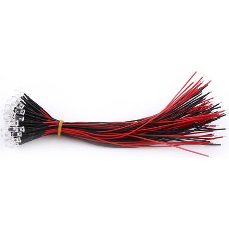 Diodes LED pré-câblées DC 9-12V 3 5 10mm, lumière blanche rouge bleue verte, 50 pièces