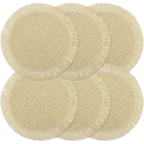 Ecleanfy - Sets de table ronds - Papier - Motif tissé - Lot de 6 - Style bohème champêtre - Diamètre 38 cm - Blanc cassé