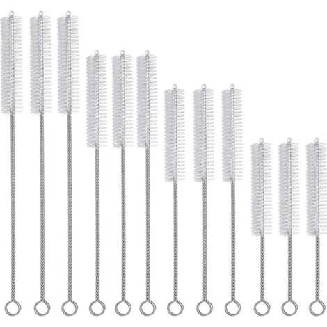 12 Pièces Tube Brosse de Nettoyage, Brosses de Nettoyage en Nylon, Goupillon Nettoyage en Acier Inoxydable, Goupillon Nettoyage à Paille Petites, pour Nettoyer Les pailles, Les Tubes de Bouteille (1/5)