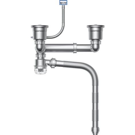 2-Groove Kitchen Sink Drain, Kitchen Sink Drain Pipe Kit, Adjustable Pipe, Odor and Spill Prevention (1/4)