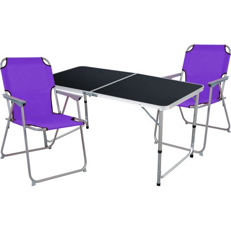 3-teiliges Campingmöbel Set lila 120x60x58/70cm schwarz-MMC330872B+2xMPO2600L (1/4)