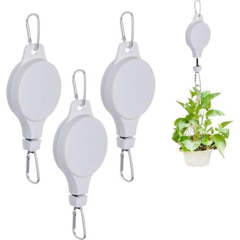 Support de plantes suspendu extensible - 3 pièces - Charge jusqu'à 20 kg - Verrouillage automatique - Réglable jusqu'à 1,6 m - Pour intérieur et extérieur - Crochet métal et corde nylon - Pour pots, m (1/5)