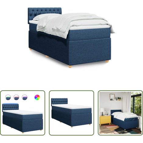 vidaXL Surmatelas - Sommier à lattes de lit avec matelas Bleu 90x190 cm Tissu (1/5)