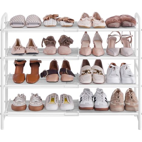 Homevive Zapatero Extensible de Malla Metálica de 4 Niveles Organizador para Zapatos para 15-20 Pares de Zapatos Entrada Pasillo Blanco (1/5)