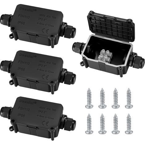 4-teilige IP66-wasserdichte Anschlussdose, wasserdichte Anschlussdose für den Außenbereich, 2-Wege-Kabelverbinder mit PG9-Anschlüssen für Kabel mit Ø 3–8 mm und Ø 6–10 mm Durchmesser (1/5)