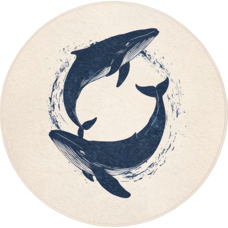 TAPPETINO DA BAGNO Balene - Spruzzi - Cerchio - Blu scuro 70x70 cm