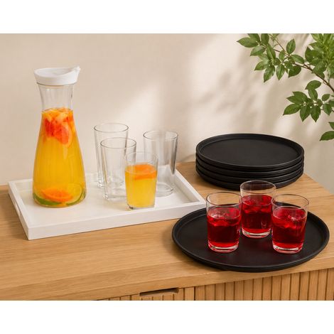 Set per cene in compagnia (2 pezzi) – Confezione da 5 vassoi da portata antiscivolo e caraffa in vetro con bicchieri (1/5)
