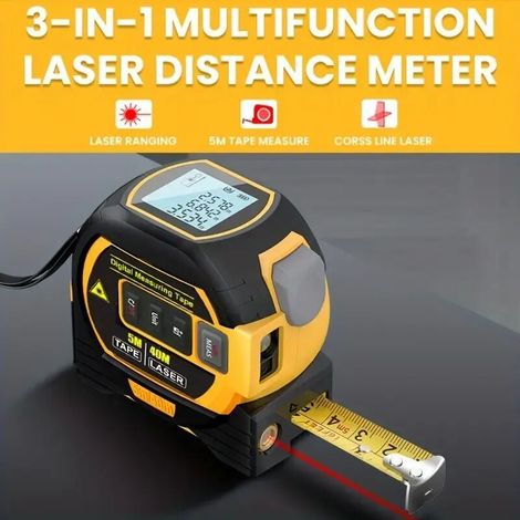 Hochpräziser Laser-Entfernungsmesser und Stahlmaßband – Betrieb mit Alkalibatterien, nicht wasserdicht (1/4)