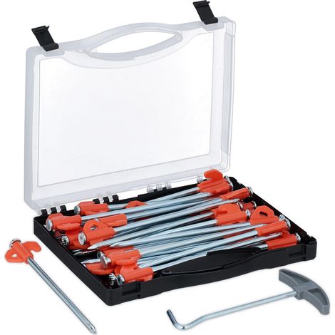 Relaxdays Picchetti per Tenda da Campeggio, Set 30 Pioli Ancoraggio, Terreni Duri, Acciaio L: 20,5 cm, Argento Arancione