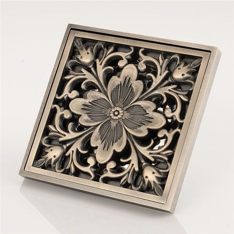 filtre à eau de sol en laiton Antique, pour salle de bains, baignoire, douche, évier, passoire, carré de Drainage 100mm x 100mm (1/5)