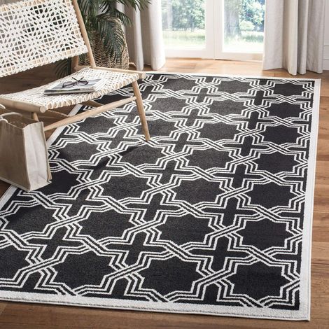 Tapis géométrique pour Intérieur et extérieur - Collection, Tapis à Poil Court, Anthracite et Ivoire, 122 X 183 cm (1/5)