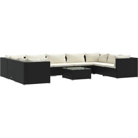 Set di mobili da giardino mobili da esterno 10 pezzi con cuscini resina intrecciata nera 020015176